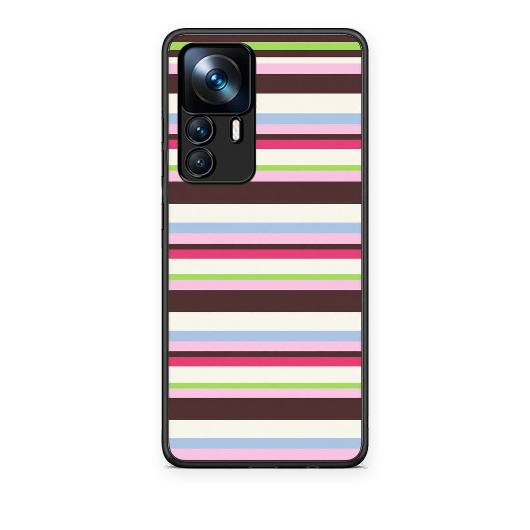 Θήκη Xiaomi 12T / K50 Ultra Multicolour Horizontal Stripes από τη Smartfits με σχέδιο στο πίσω μέρος και μαύρο περίβλημα | Xiaomi 12T / K50 Ultra Multicolour Horizontal Stripes case with colorful back and black bezels