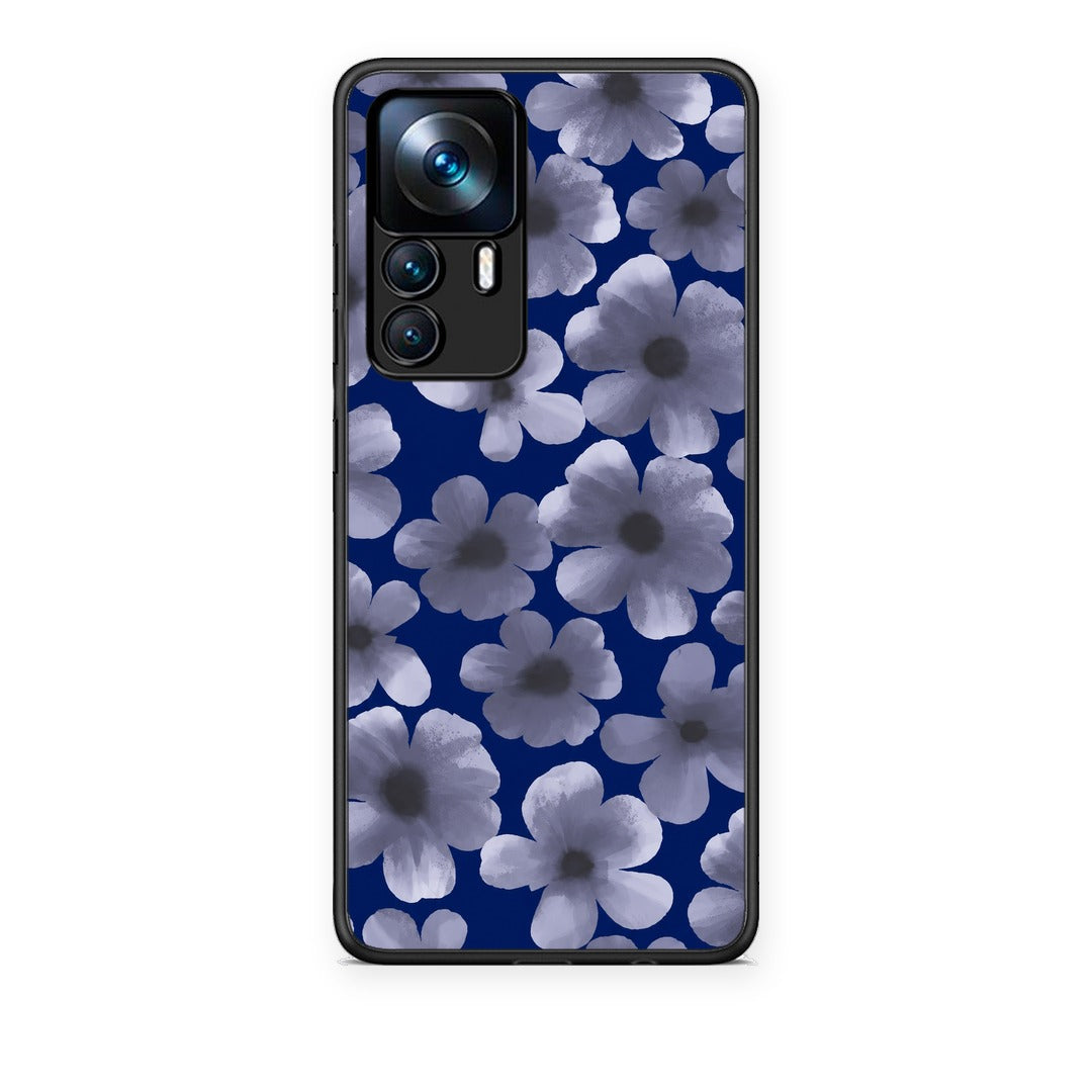 Θήκη Xiaomi 12T / K50 Ultra Pale Blue Flowers on Navy από τη Smartfits με σχέδιο στο πίσω μέρος και μαύρο περίβλημα | Xiaomi 12T / K50 Ultra Pale Blue Flowers on Navy case with colorful back and black bezels
