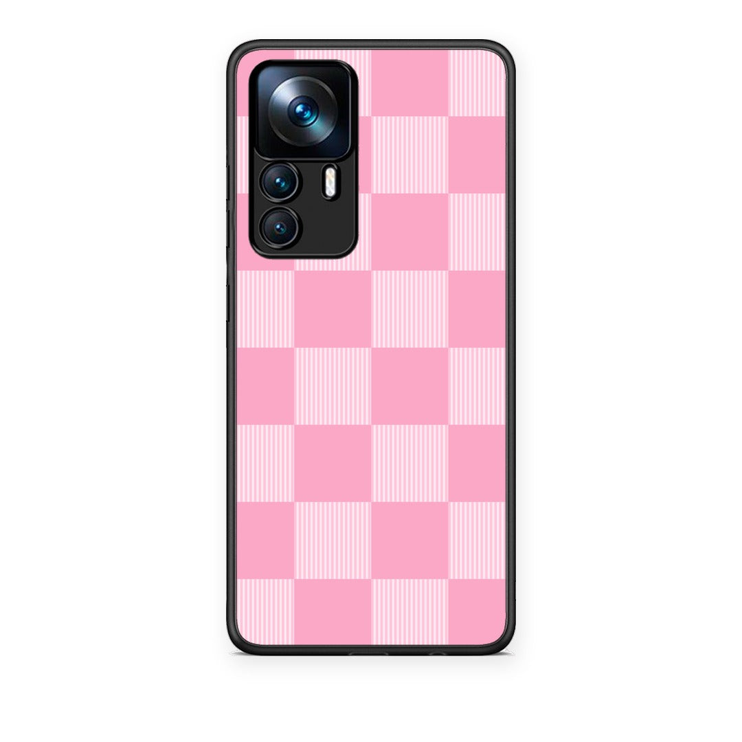Θήκη Xiaomi 12T / K50 Ultra Pink and White Striped Checks από τη Smartfits με σχέδιο στο πίσω μέρος και μαύρο περίβλημα | Xiaomi 12T / K50 Ultra Pink and White Striped Checks case with colorful back and black bezels