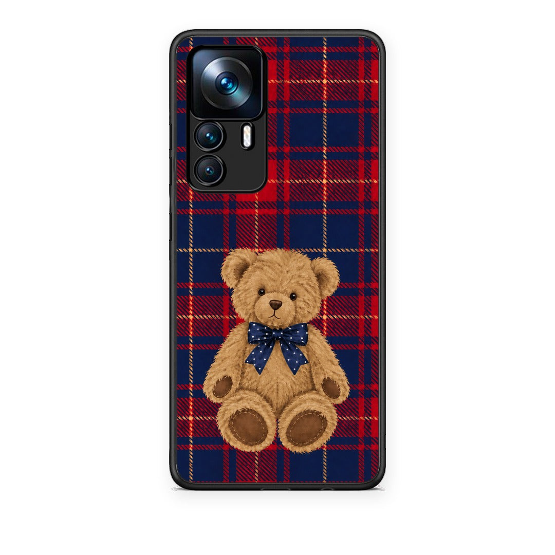 Θήκη Xiaomi 12T / K50 Ultra Teddy Bear on Red and Navy Tartan από τη Smartfits με σχέδιο στο πίσω μέρος και μαύρο περίβλημα | Xiaomi 12T / K50 Ultra Teddy Bear on Red and Navy Tartan case with colorful back and black bezels