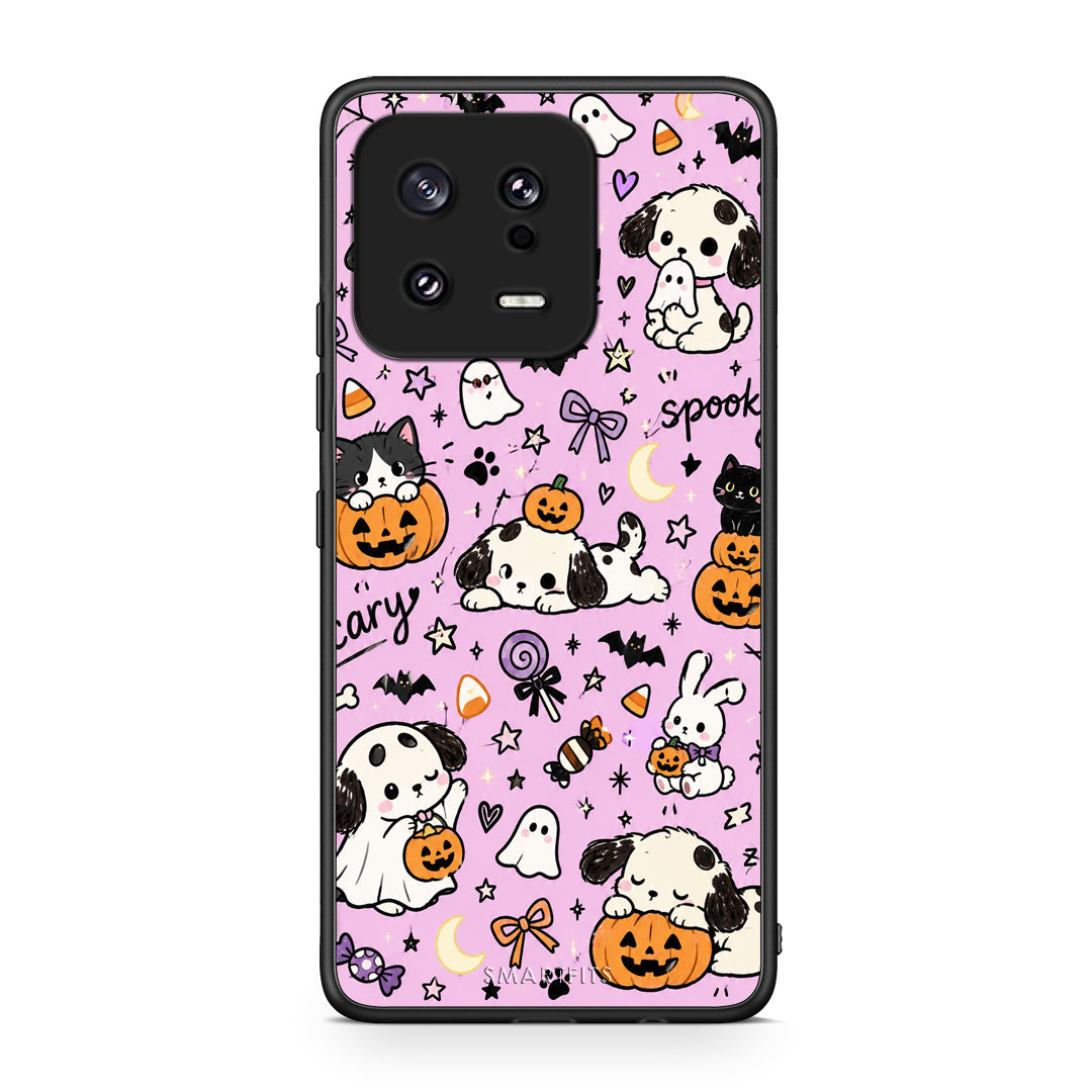 Θήκη Xiaomi 13 Halloween Puppies and Friends on Lilac από τη Smartfits με σχέδιο στο πίσω μέρος και μαύρο περίβλημα | Xiaomi 13 Halloween Puppies and Friends on Lilac case with colorful back and black bezels