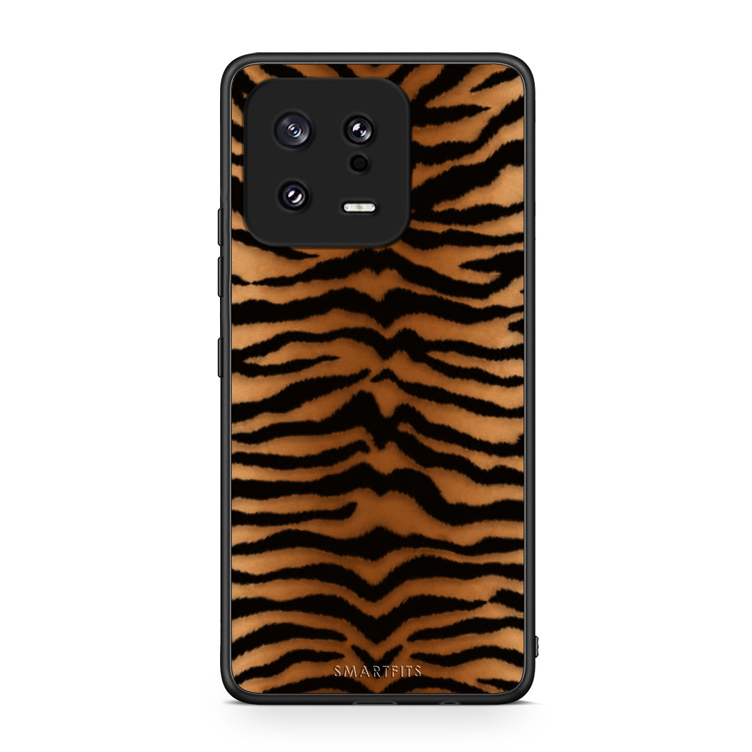 Θήκη Xiaomi 13 Tiger Print Orange and Black από τη Smartfits με σχέδιο στο πίσω μέρος και μαύρο περίβλημα | Xiaomi 13 Tiger Print Orange and Black case with colorful back and black bezels