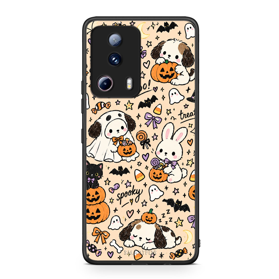 Θήκη Xiaomi 13 Lite 5G Halloween Puppies and Friends on Cream από τη Smartfits με σχέδιο στο πίσω μέρος και μαύρο περίβλημα | Xiaomi 13 Lite 5G Halloween Puppies and Friends on Cream case with colorful back and black bezels