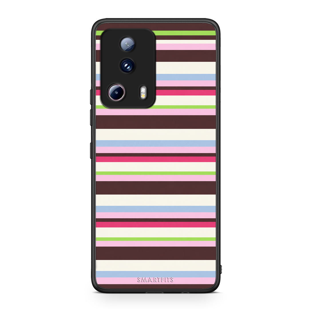 Θήκη Xiaomi 13 Lite 5G Multicolour Horizontal Stripes από τη Smartfits με σχέδιο στο πίσω μέρος και μαύρο περίβλημα | Xiaomi 13 Lite 5G Multicolour Horizontal Stripes case with colorful back and black bezels