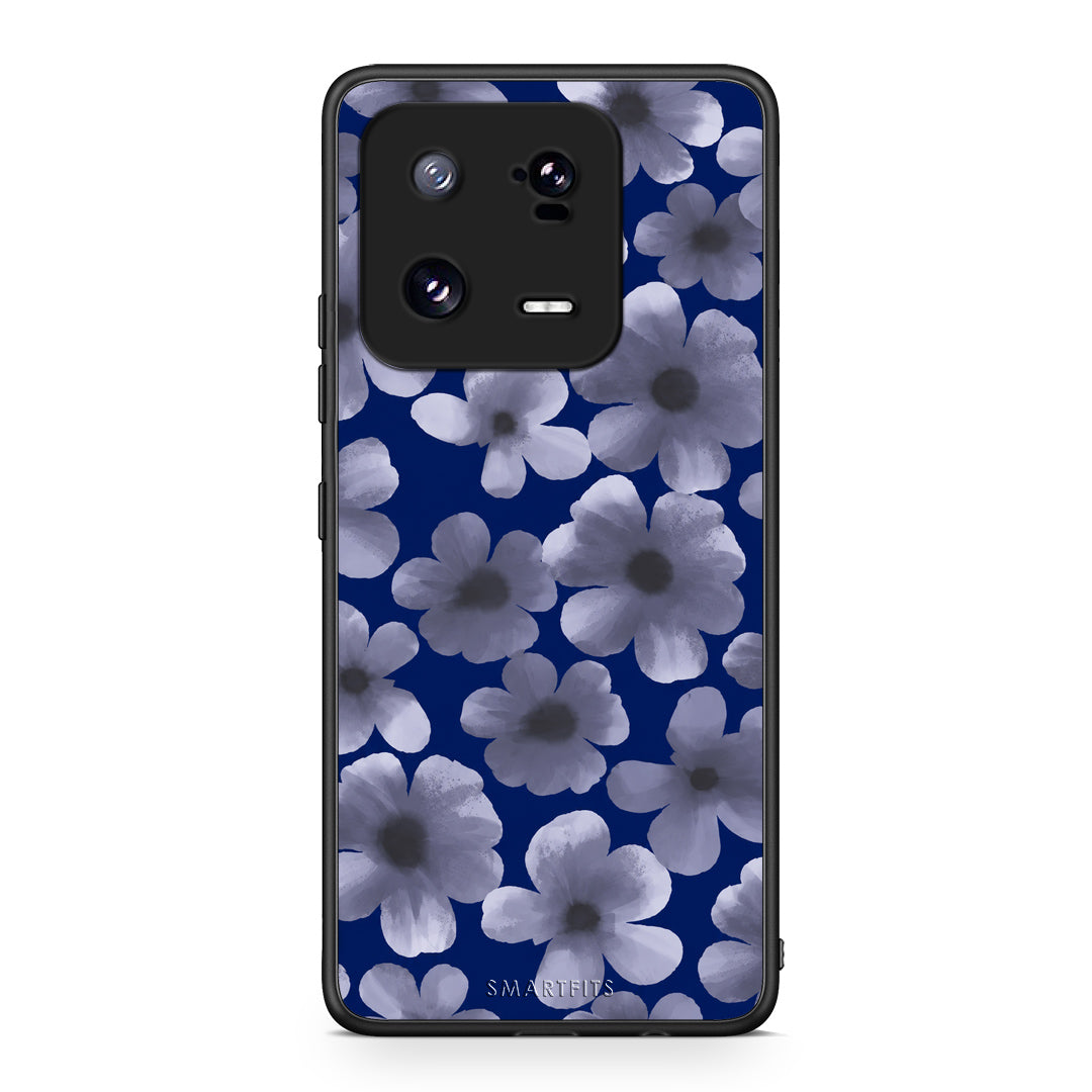 Θήκη Xiaomi 13 Pro Pale Blue Flowers on Navy από τη Smartfits με σχέδιο στο πίσω μέρος και μαύρο περίβλημα | Xiaomi 13 Pro Pale Blue Flowers on Navy case with colorful back and black bezels