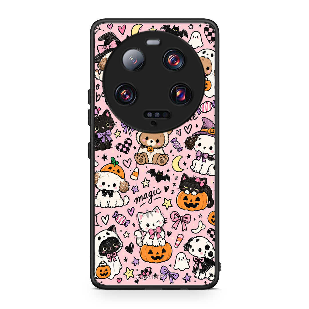 Θήκη Xiaomi 13 Ultra Halloween Cute Animals on Pink από τη Smartfits με σχέδιο στο πίσω μέρος και μαύρο περίβλημα | Xiaomi 13 Ultra Halloween Cute Animals on Pink case with colorful back and black bezels