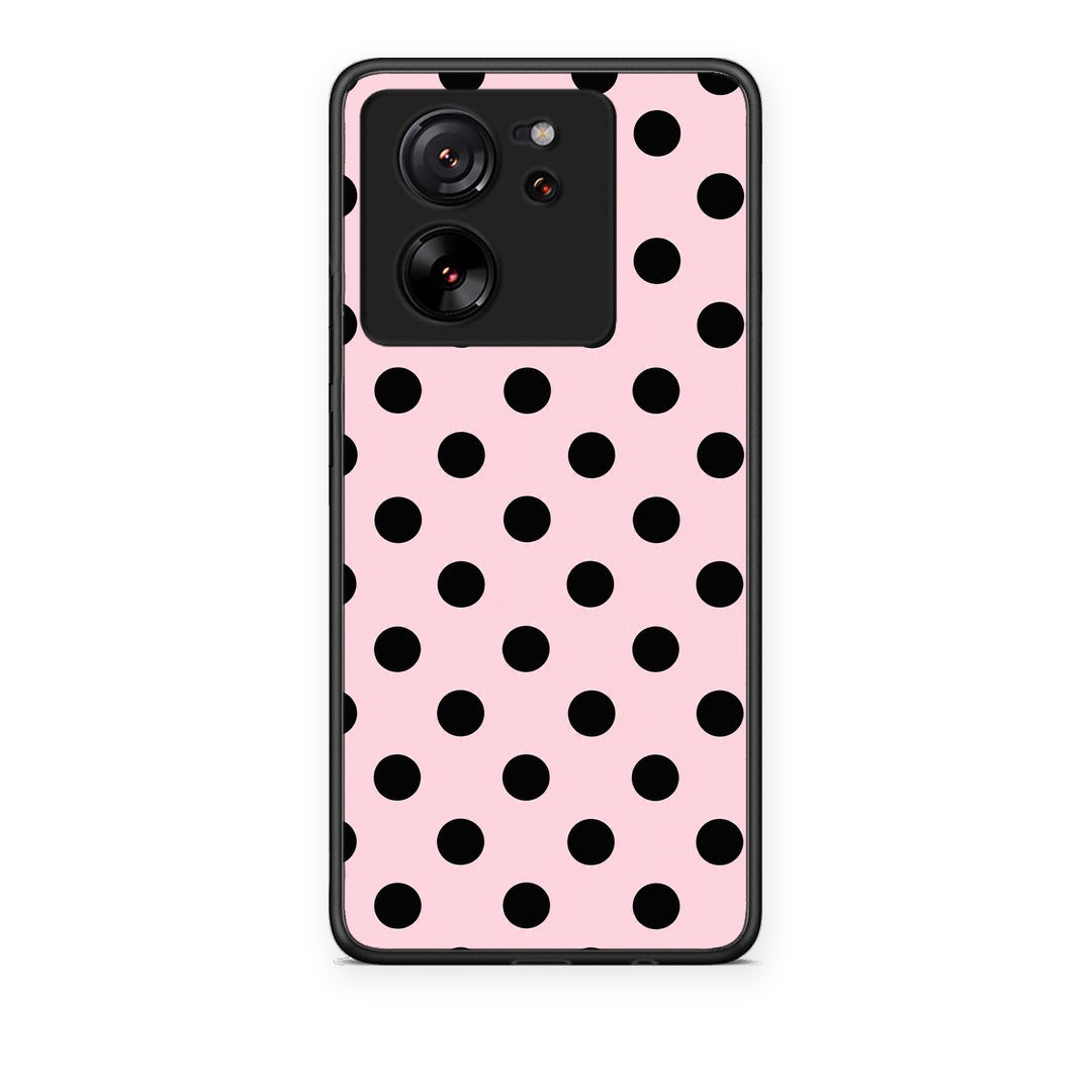 Θήκη Xiaomi 13T Black Polka Dots on Pink από τη Smartfits με σχέδιο στο πίσω μέρος και μαύρο περίβλημα | Xiaomi 13T Black Polka Dots on Pink case with colorful back and black bezels
