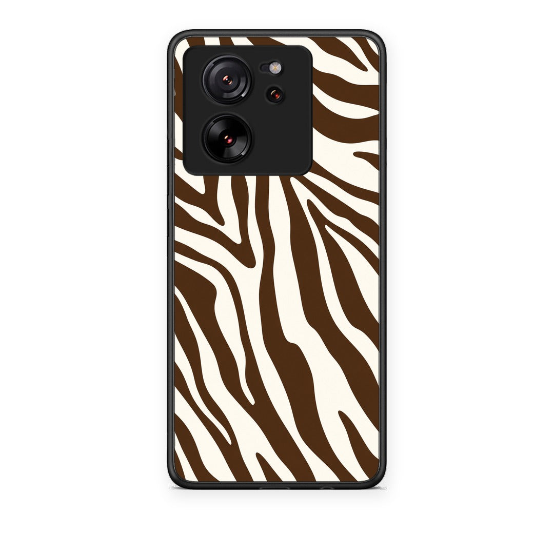 Θήκη Xiaomi 13T Brown and Cream Zebra Stripes από τη Smartfits με σχέδιο στο πίσω μέρος και μαύρο περίβλημα | Xiaomi 13T Brown and Cream Zebra Stripes case with colorful back and black bezels