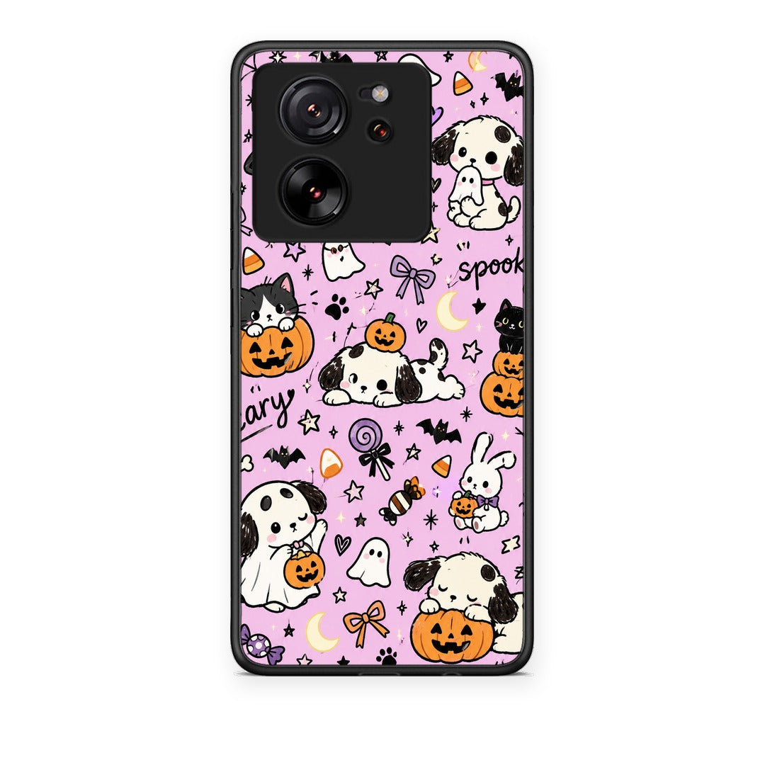 Θήκη Xiaomi 13T Halloween Puppies and Friends on Lilac από τη Smartfits με σχέδιο στο πίσω μέρος και μαύρο περίβλημα | Xiaomi 13T Halloween Puppies and Friends on Lilac case with colorful back and black bezels