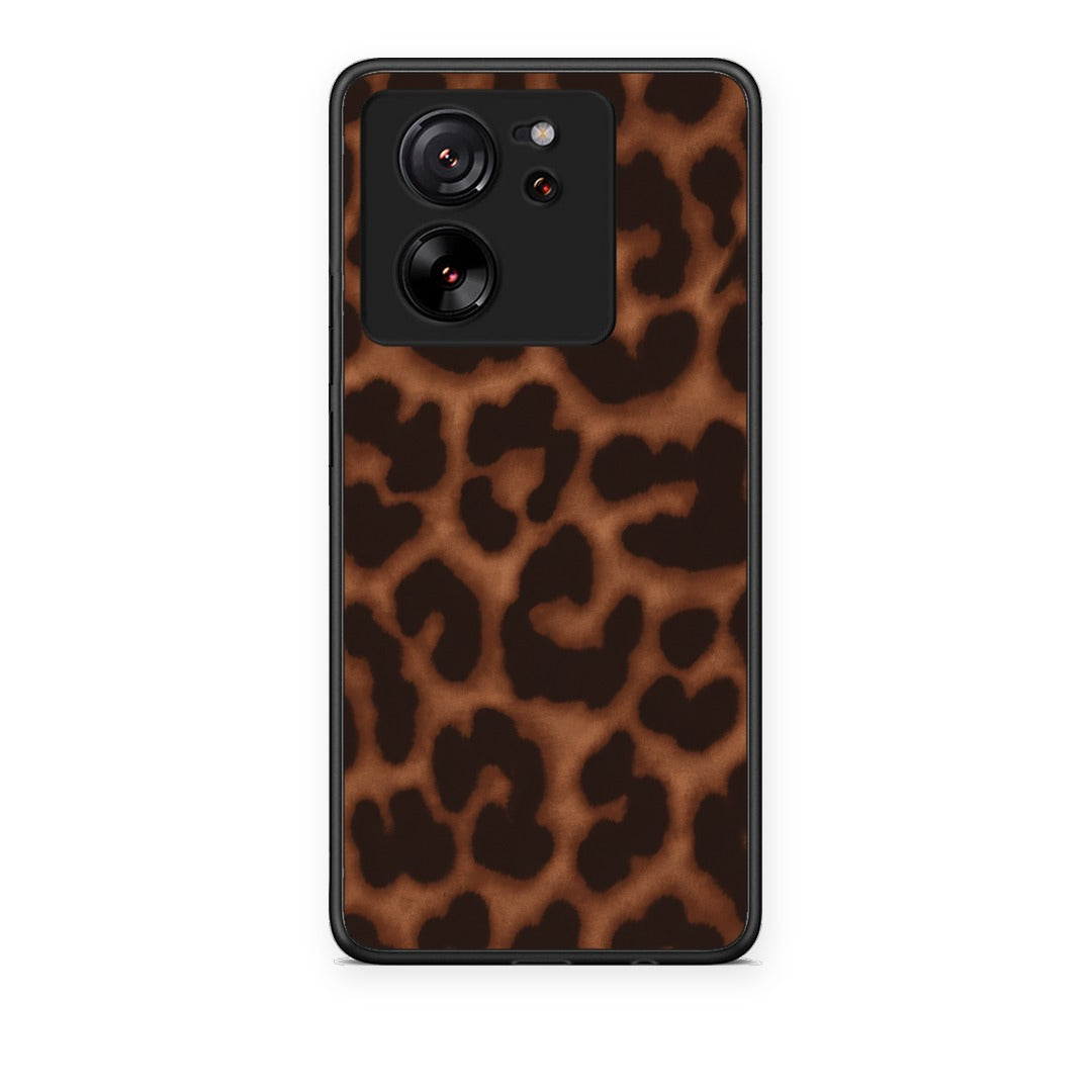 Θήκη Xiaomi 13T Leopard Print Dark Brown από τη Smartfits με σχέδιο στο πίσω μέρος και μαύρο περίβλημα | Xiaomi 13T Leopard Print Dark Brown case with colorful back and black bezels