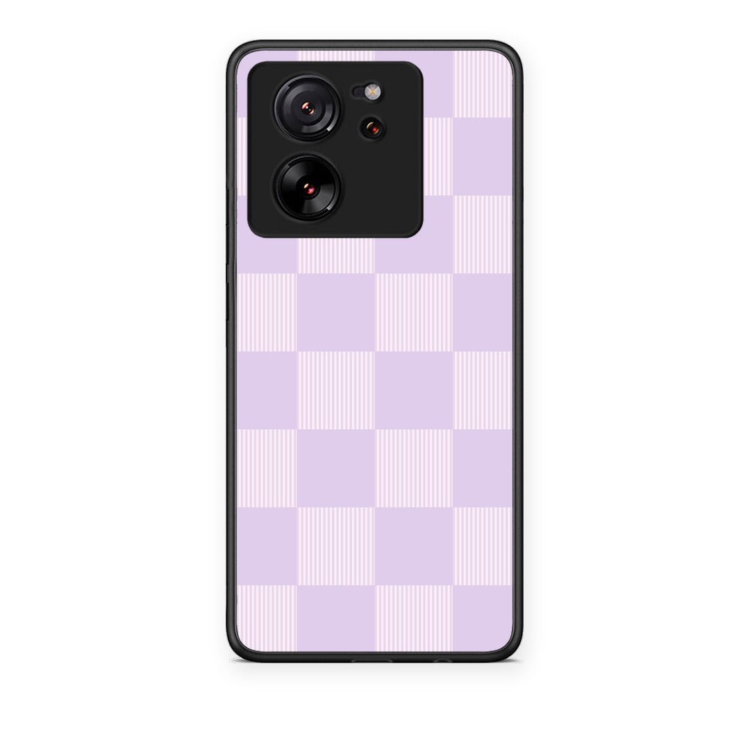 Θήκη Xiaomi 13T Lilac and Cream Striped Checks από τη Smartfits με σχέδιο στο πίσω μέρος και μαύρο περίβλημα | Xiaomi 13T Lilac and Cream Striped Checks case with colorful back and black bezels