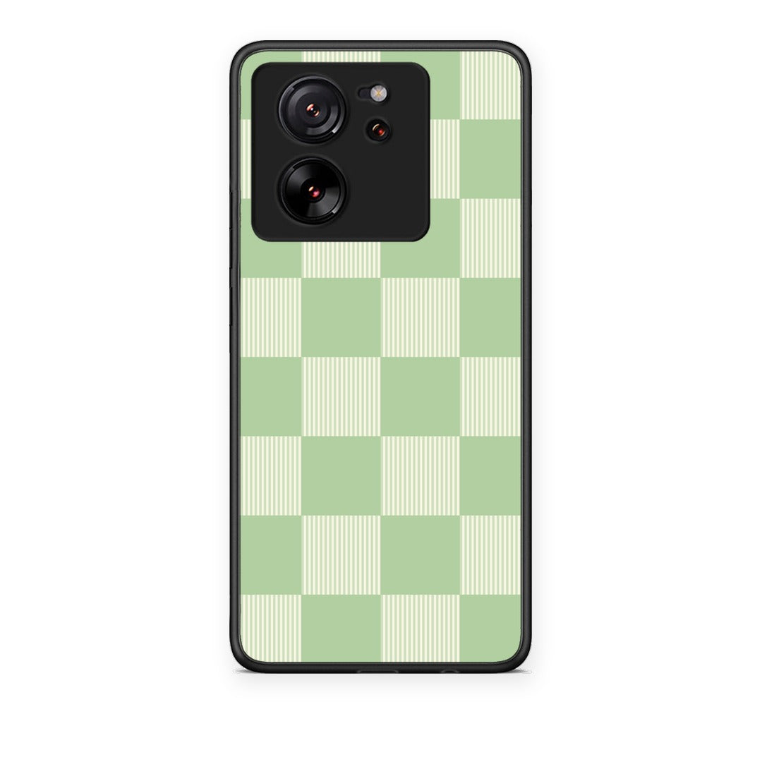 Θήκη Xiaomi 13T Sage and Cream Striped Checks από τη Smartfits με σχέδιο στο πίσω μέρος και μαύρο περίβλημα | Xiaomi 13T Sage and Cream Striped Checks case with colorful back and black bezels