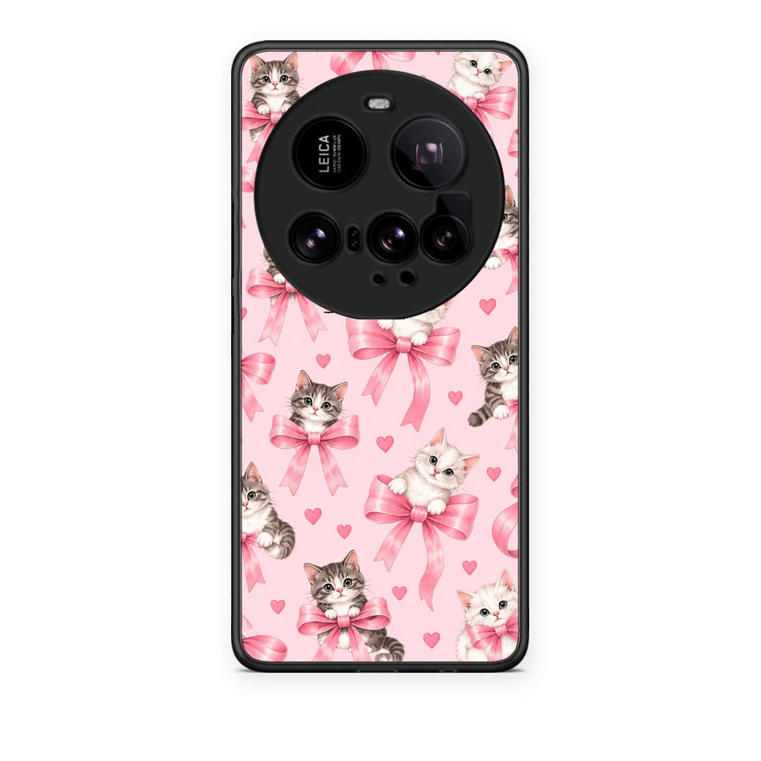 Θήκη Xiaomi 15 Ultra 5G Kittens and Pink Bows on Pink από τη Smartfits με σχέδιο στο πίσω μέρος και μαύρο περίβλημα | Xiaomi 15 Ultra 5G Kittens and Pink Bows on Pink case with colorful back and black bezels