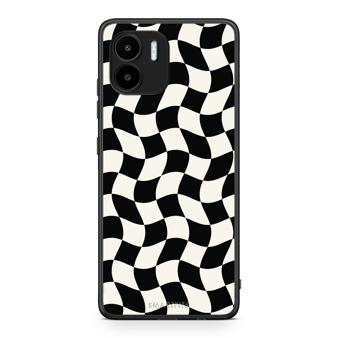 Θήκη Xiaomi Redmi A1 / A2 Black and Cream Wavy Checkerboard από τη Smartfits με σχέδιο στο πίσω μέρος και μαύρο περίβλημα | Xiaomi Redmi A1 / A2 Black and Cream Wavy Checkerboard case with colorful back and black bezels