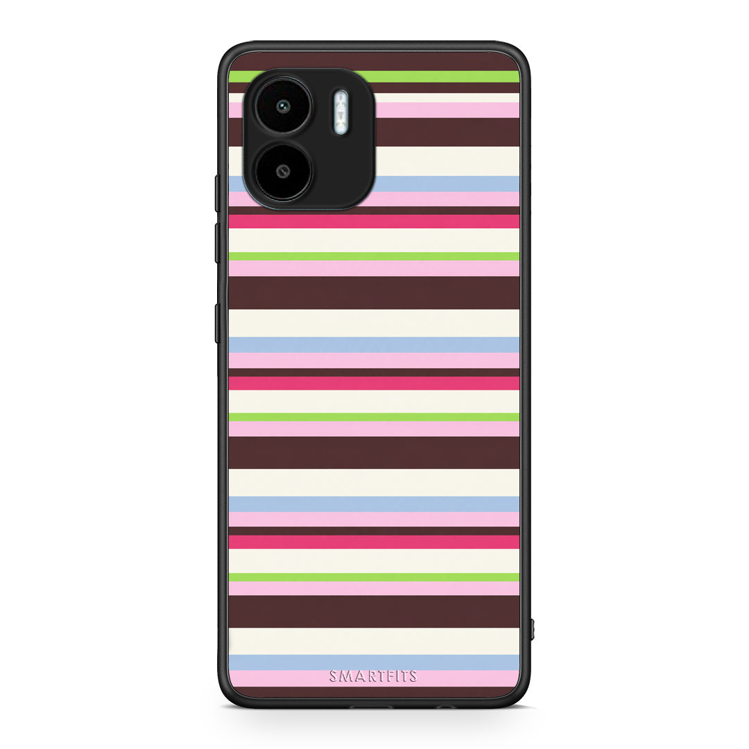 Θήκη Xiaomi Redmi A1 / A2 Multicolour Horizontal Stripes από τη Smartfits με σχέδιο στο πίσω μέρος και μαύρο περίβλημα | Xiaomi Redmi A1 / A2 Multicolour Horizontal Stripes case with colorful back and black bezels