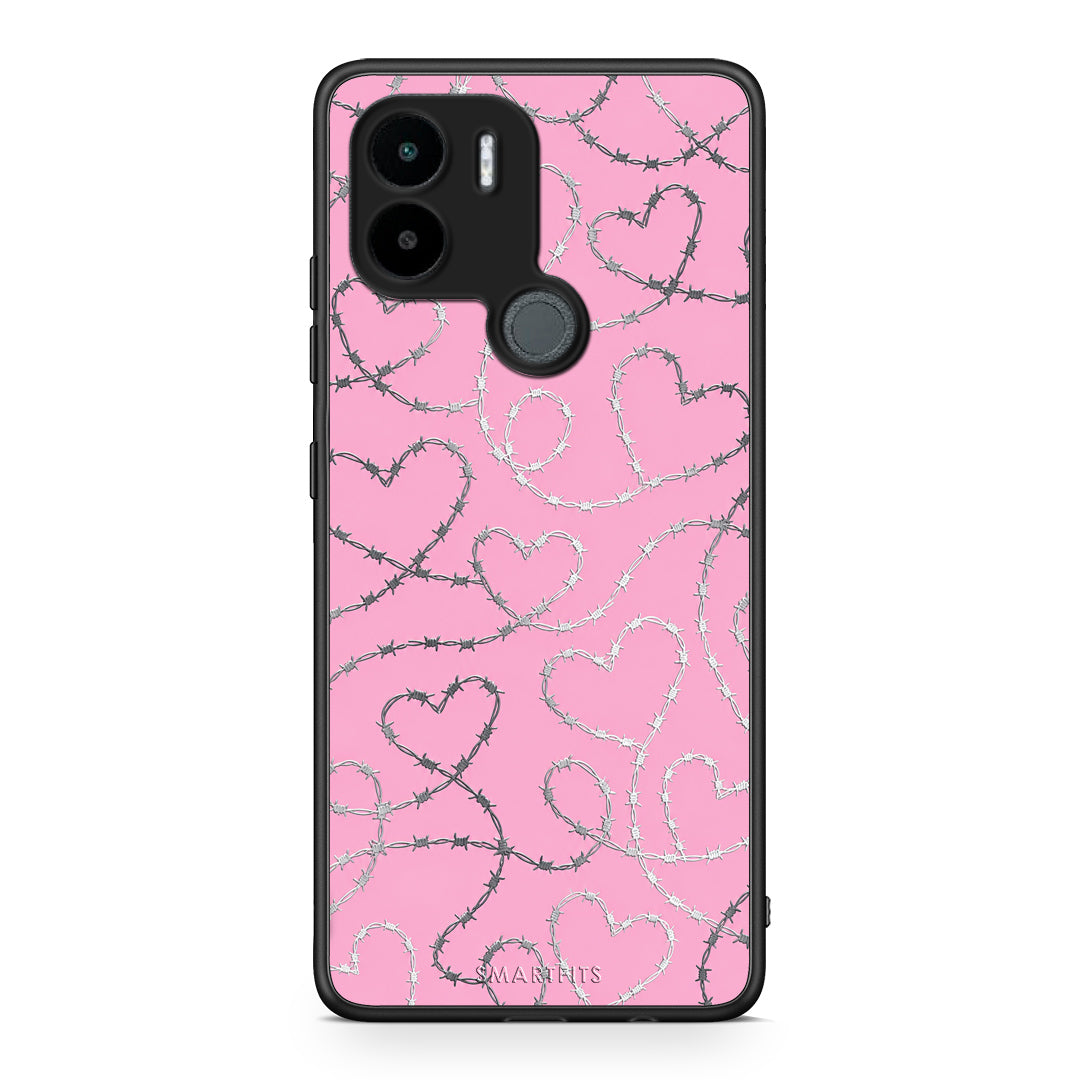Θήκη Xiaomi Redmi A1+ / A2+ Barbed Wire Hearts on Pink από τη Smartfits με σχέδιο στο πίσω μέρος και μαύρο περίβλημα | Xiaomi Redmi A1+ / A2+ Barbed Wire Hearts on Pink case with colorful back and black bezels