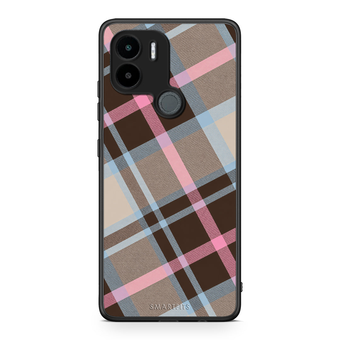 Θήκη Xiaomi Redmi A1+ / A2+ Brown Pink and Blue Diagonal Plaid από τη Smartfits με σχέδιο στο πίσω μέρος και μαύρο περίβλημα | Xiaomi Redmi A1+ / A2+ Brown Pink and Blue Diagonal Plaid case with colorful back and black bezels