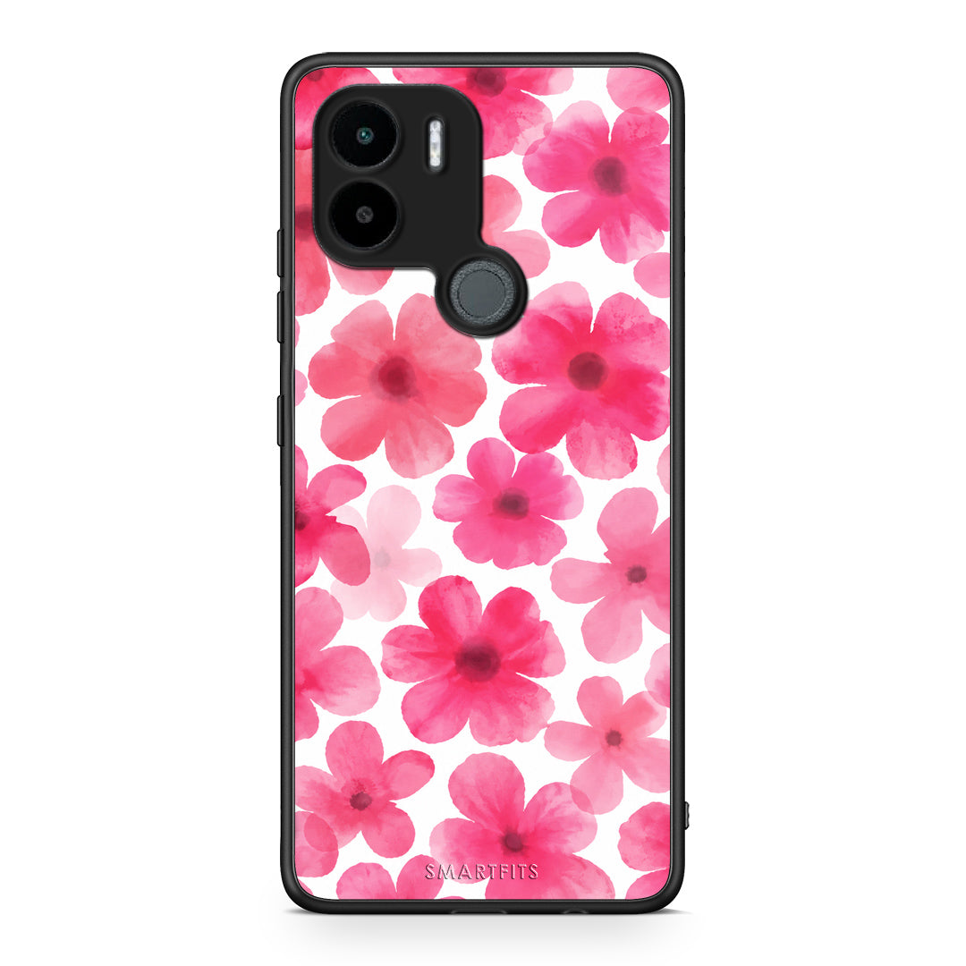 Θήκη Xiaomi Redmi A1+ / A2+ Pink Watercolour Flowers on White από τη Smartfits με σχέδιο στο πίσω μέρος και μαύρο περίβλημα | Xiaomi Redmi A1+ / A2+ Pink Watercolour Flowers on White case with colorful back and black bezels