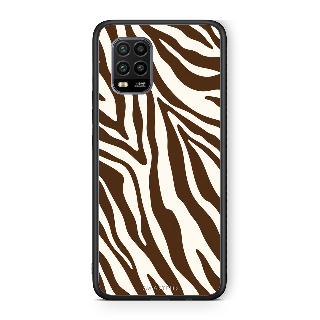 Θήκη Xiaomi Mi 10 Lite Brown and Cream Zebra Stripes από τη Smartfits με σχέδιο στο πίσω μέρος και μαύρο περίβλημα | Xiaomi Mi 10 Lite Brown and Cream Zebra Stripes case with colorful back and black bezels