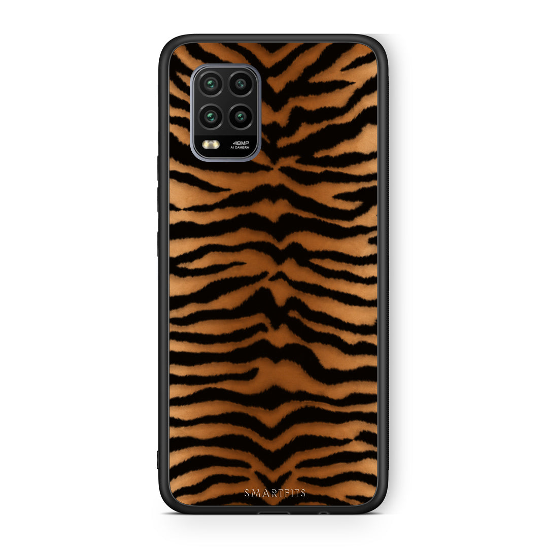 Θήκη Xiaomi Mi 10 Lite Tiger Print Orange and Black από τη Smartfits με σχέδιο στο πίσω μέρος και μαύρο περίβλημα | Xiaomi Mi 10 Lite Tiger Print Orange and Black case with colorful back and black bezels
