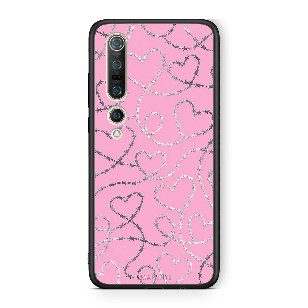 Θήκη Xiaomi Mi 10 Barbed Wire Hearts on Pink από τη Smartfits με σχέδιο στο πίσω μέρος και μαύρο περίβλημα | Xiaomi Mi 10 Barbed Wire Hearts on Pink case with colorful back and black bezels