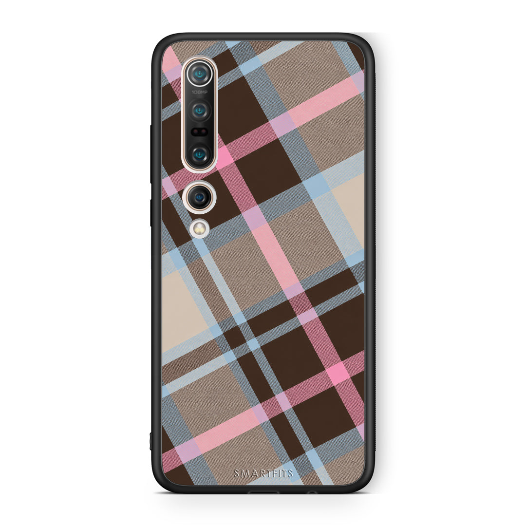 Θήκη Xiaomi Mi 10 Brown Pink and Blue Diagonal Plaid από τη Smartfits με σχέδιο στο πίσω μέρος και μαύρο περίβλημα | Xiaomi Mi 10 Brown Pink and Blue Diagonal Plaid case with colorful back and black bezels