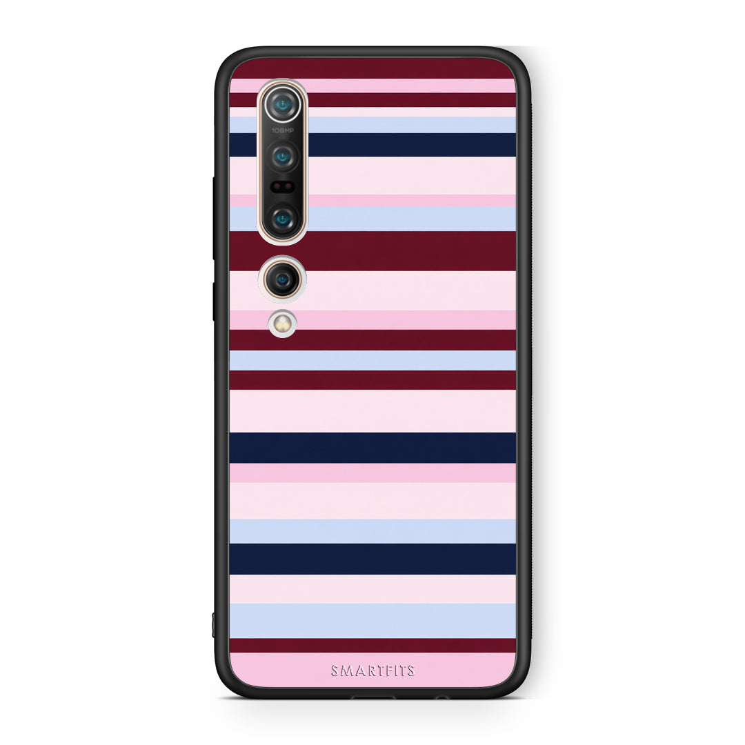 Θήκη Xiaomi Mi 10 Burgundy Pink and Blue Horizontal Stripes από τη Smartfits με σχέδιο στο πίσω μέρος και μαύρο περίβλημα | Xiaomi Mi 10 Burgundy Pink and Blue Horizontal Stripes case with colorful back and black bezels