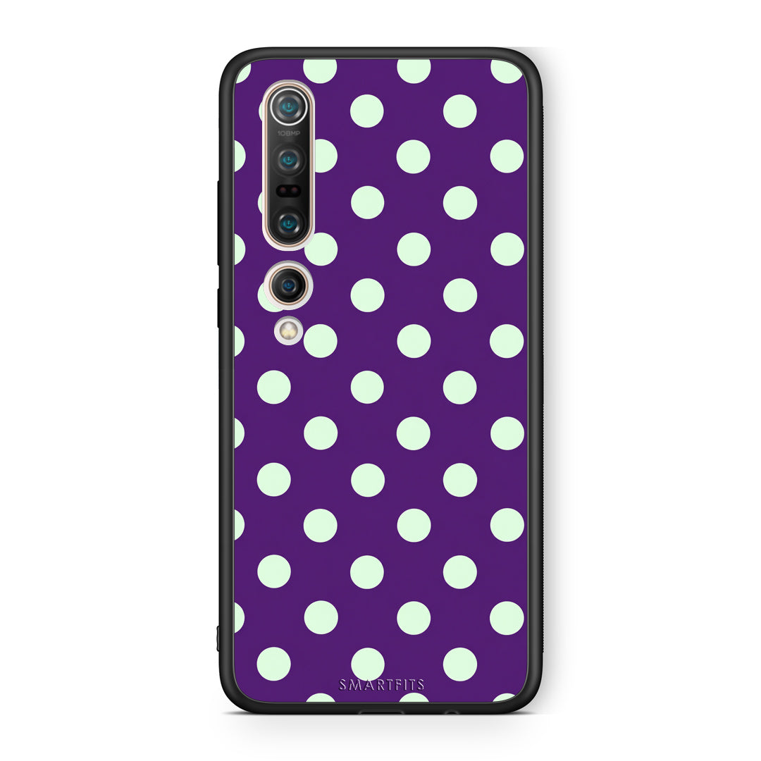 Θήκη Xiaomi Mi 10 Mint Polka Dots on Purple από τη Smartfits με σχέδιο στο πίσω μέρος και μαύρο περίβλημα | Xiaomi Mi 10 Mint Polka Dots on Purple case with colorful back and black bezels