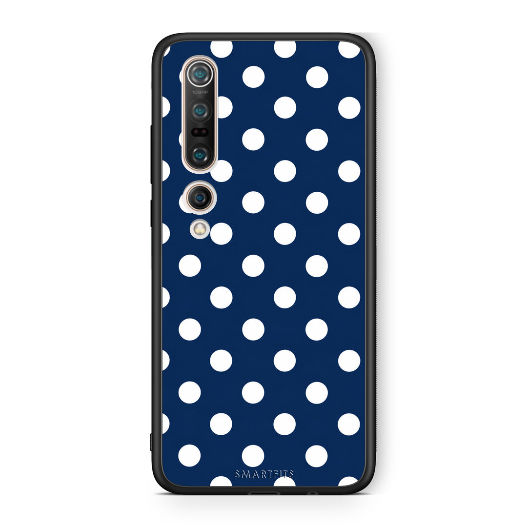 Θήκη Xiaomi Mi 10 White Large Polka Dots on Navy από τη Smartfits με σχέδιο στο πίσω μέρος και μαύρο περίβλημα | Xiaomi Mi 10 White Large Polka Dots on Navy case with colorful back and black bezels