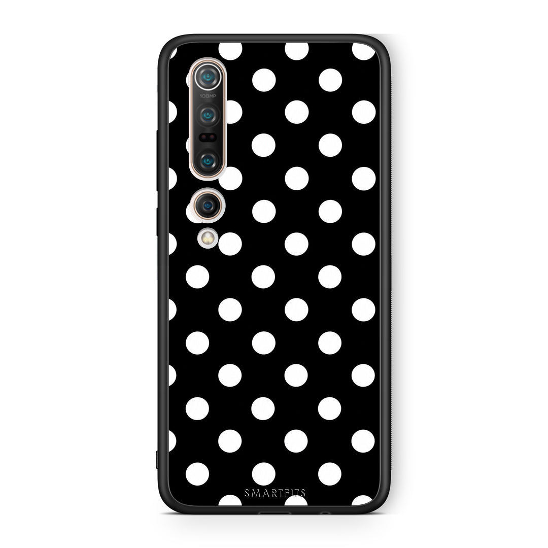 Θήκη Xiaomi Mi 10 White Polka Dots on Black από τη Smartfits με σχέδιο στο πίσω μέρος και μαύρο περίβλημα | Xiaomi Mi 10 White Polka Dots on Black case with colorful back and black bezels