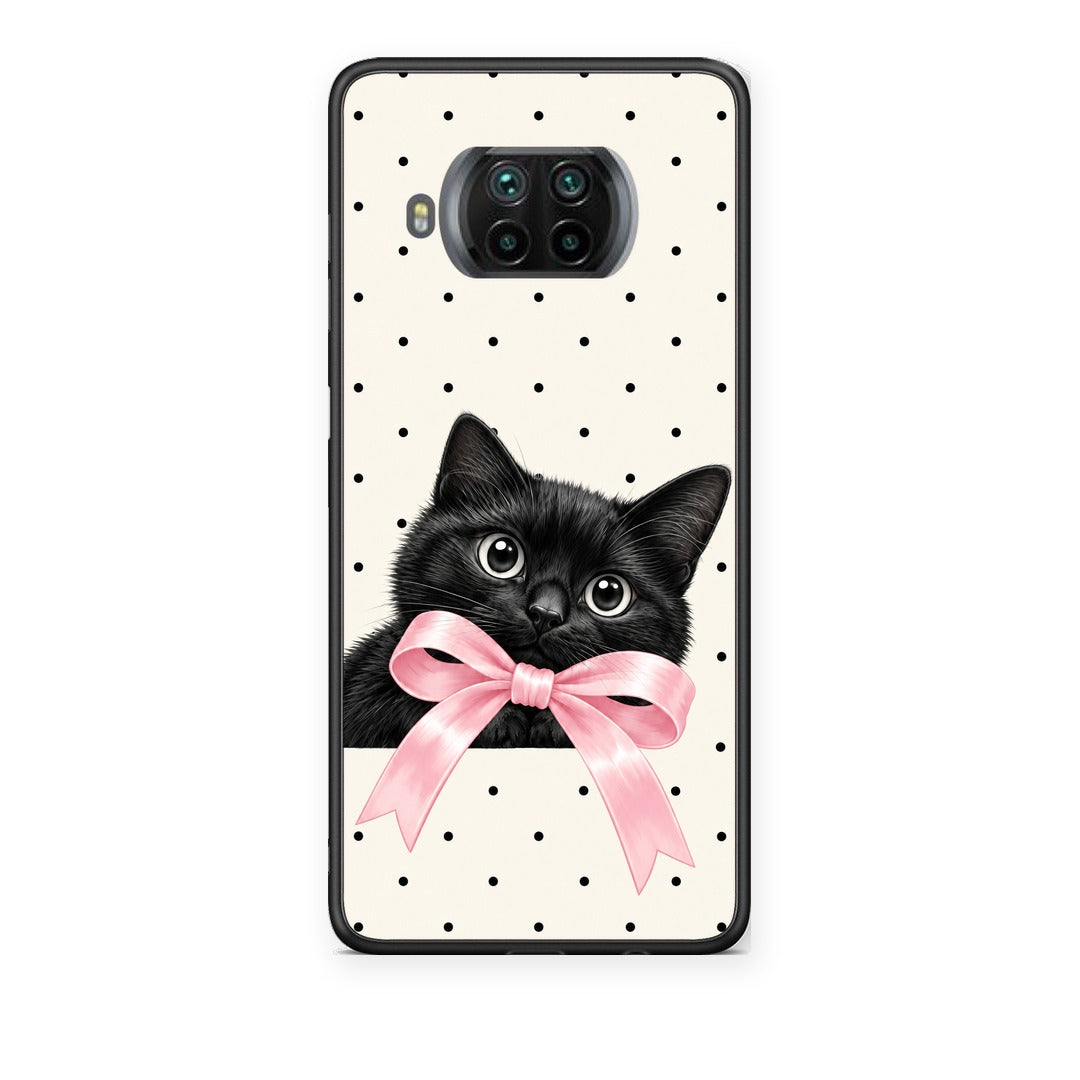Θήκη Xiaomi Mi 10T Lite Black Kitten Pink Bow and Polka Dots από τη Smartfits με σχέδιο στο πίσω μέρος και μαύρο περίβλημα | Xiaomi Mi 10T Lite Black Kitten Pink Bow and Polka Dots case with colorful back and black bezels