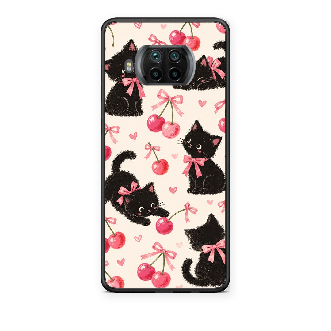 Θήκη Xiaomi Mi 10T Lite Black Kittens and Cherries on Cream από τη Smartfits με σχέδιο στο πίσω μέρος και μαύρο περίβλημα | Xiaomi Mi 10T Lite Black Kittens and Cherries on Cream case with colorful back and black bezels