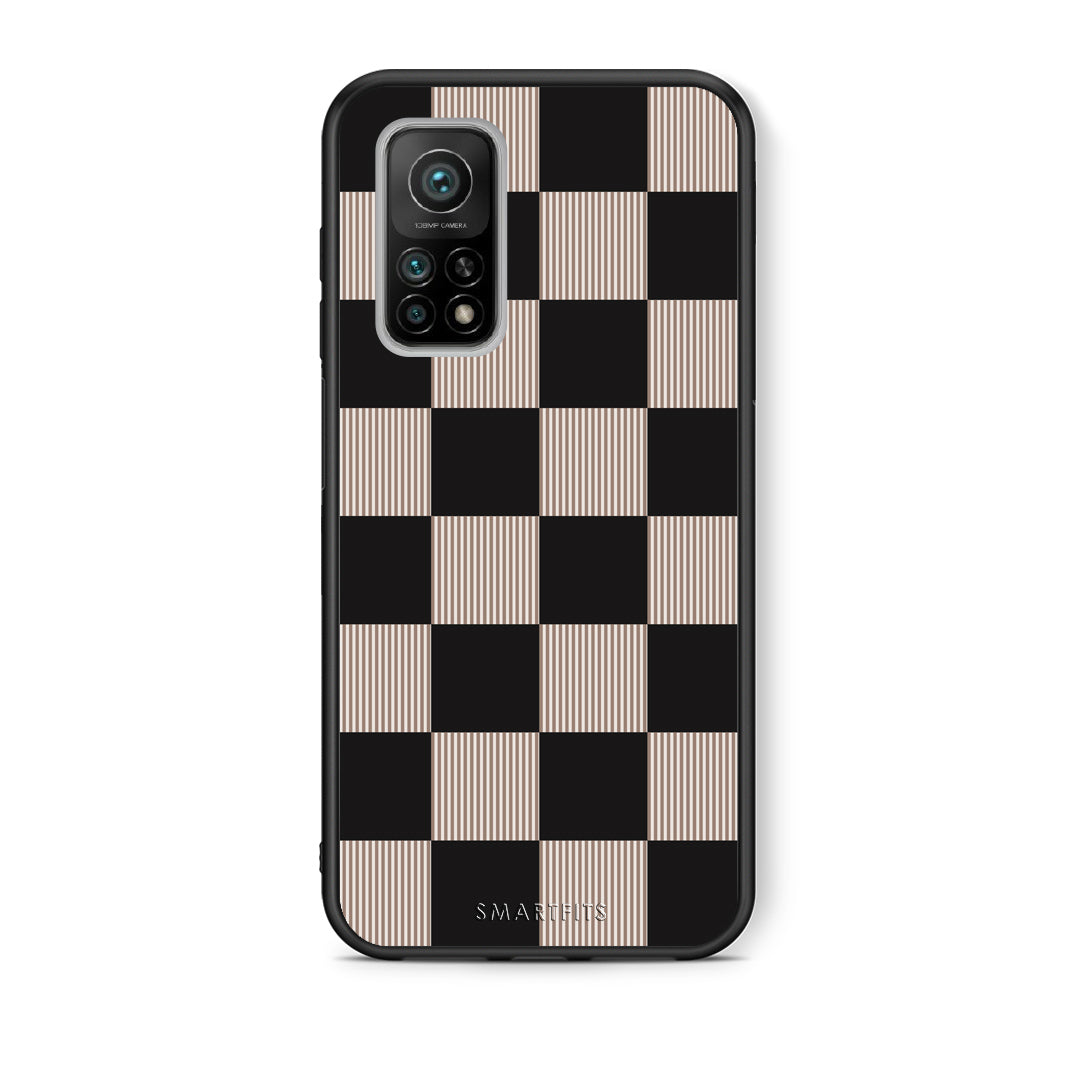 Θήκη Xiaomi Mi 10T / 10T Pro Black and Taupe Striped Checks από τη Smartfits με σχέδιο στο πίσω μέρος και μαύρο περίβλημα | Xiaomi Mi 10T / 10T Pro Black and Taupe Striped Checks case with colorful back and black bezels