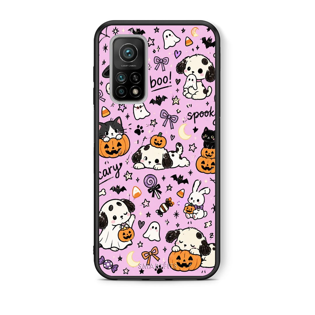 Θήκη Xiaomi Mi 10T / 10T Pro Halloween Puppies and Friends on Lilac από τη Smartfits με σχέδιο στο πίσω μέρος και μαύρο περίβλημα | Xiaomi Mi 10T / 10T Pro Halloween Puppies and Friends on Lilac case with colorful back and black bezels