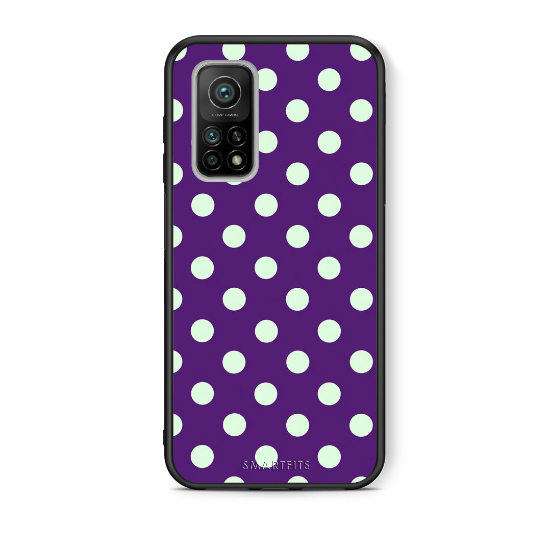 Θήκη Xiaomi Mi 10T / 10T Pro Mint Polka Dots on Purple από τη Smartfits με σχέδιο στο πίσω μέρος και μαύρο περίβλημα | Xiaomi Mi 10T / 10T Pro Mint Polka Dots on Purple case with colorful back and black bezels