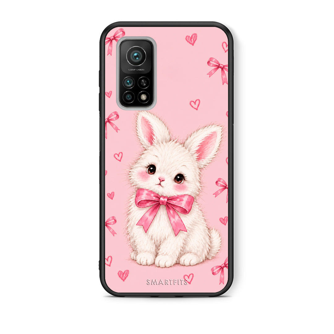 Θήκη Xiaomi Mi 10T / 10T Pro White Bunny and Pink Bows από τη Smartfits με σχέδιο στο πίσω μέρος και μαύρο περίβλημα | Xiaomi Mi 10T / 10T Pro White Bunny and Pink Bows case with colorful back and black bezels