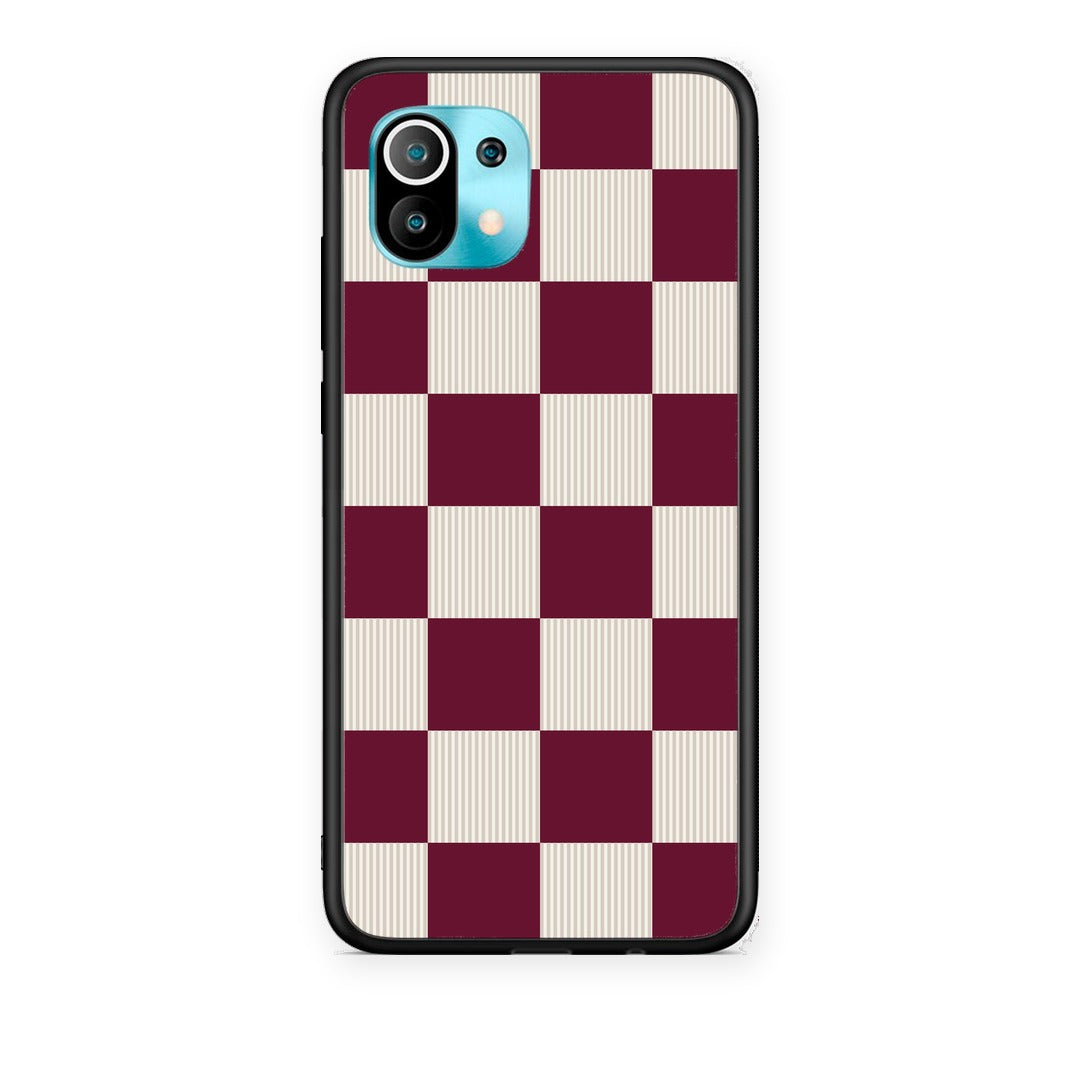 Θήκη Xiaomi Mi 11 / 11 Pro Burgundy and Cream Striped Checks από τη Smartfits με σχέδιο στο πίσω μέρος και μαύρο περίβλημα | Xiaomi Mi 11 / 11 Pro Burgundy and Cream Striped Checks case with colorful back and black bezels