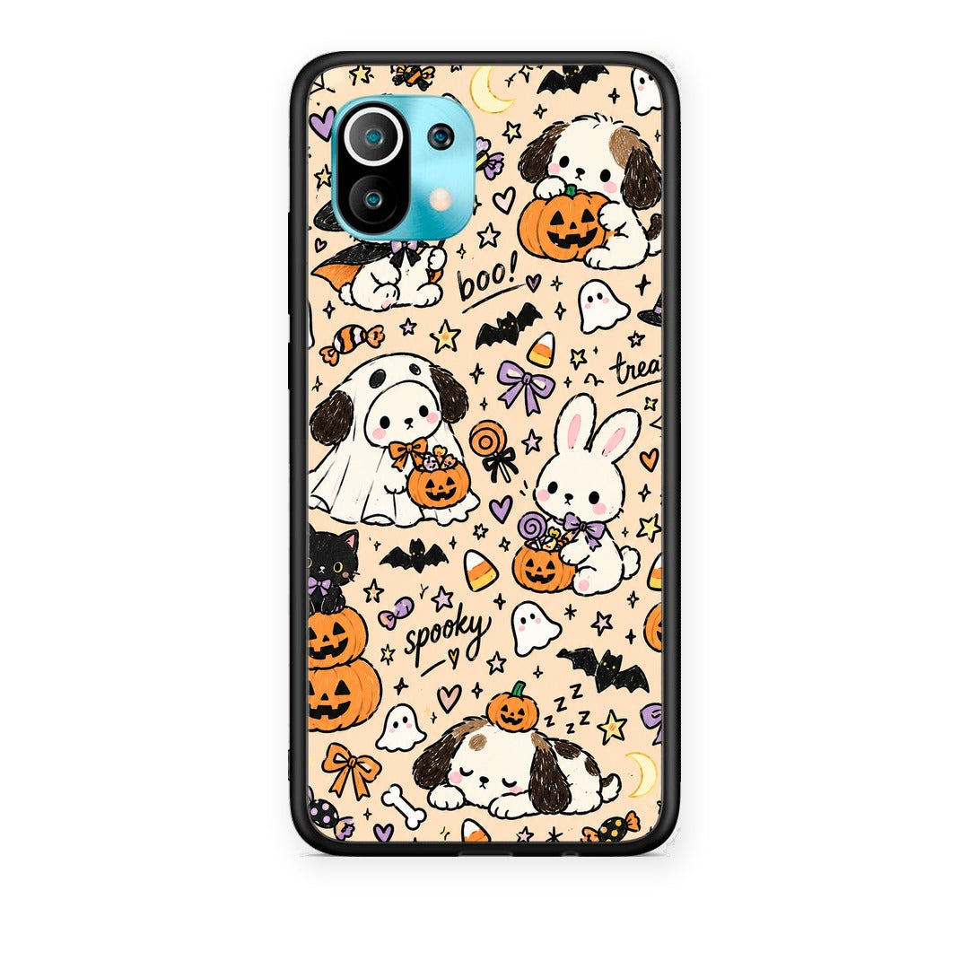 Θήκη Xiaomi Mi 11 / 11 Pro Halloween Puppies and Friends on Cream από τη Smartfits με σχέδιο στο πίσω μέρος και μαύρο περίβλημα | Xiaomi Mi 11 / 11 Pro Halloween Puppies and Friends on Cream case with colorful back and black bezels