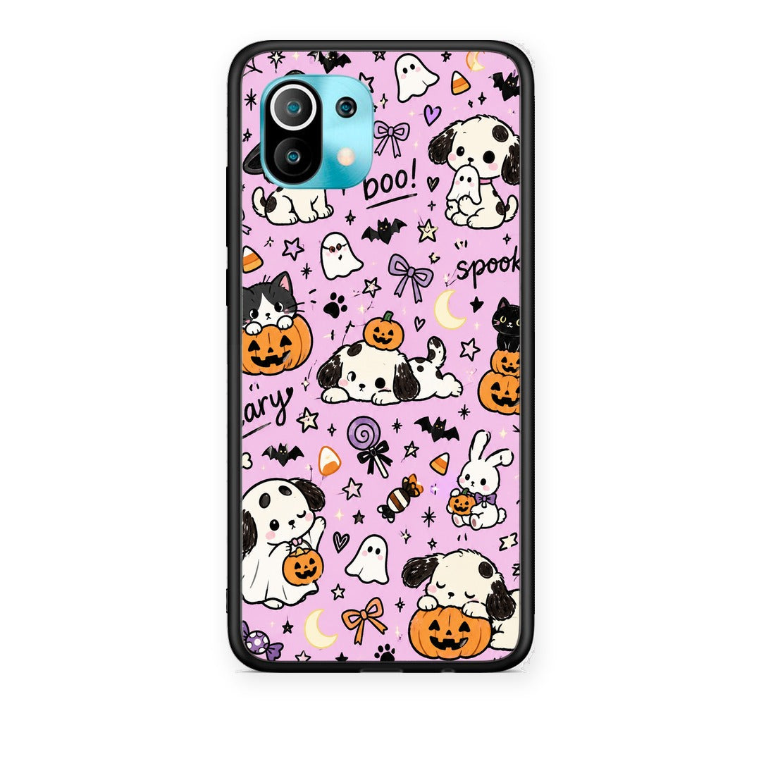 Θήκη Xiaomi Mi 11 / 11 Pro Halloween Puppies and Friends on Lilac από τη Smartfits με σχέδιο στο πίσω μέρος και μαύρο περίβλημα | Xiaomi Mi 11 / 11 Pro Halloween Puppies and Friends on Lilac case with colorful back and black bezels