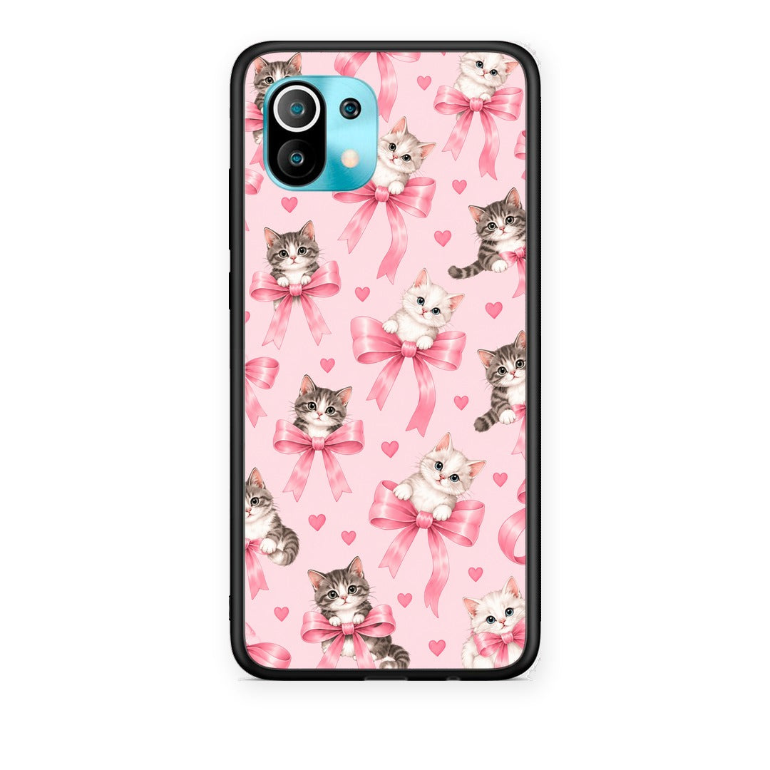 Θήκη Xiaomi Mi 11 / 11 Pro Kittens and Pink Bows on Pink από τη Smartfits με σχέδιο στο πίσω μέρος και μαύρο περίβλημα | Xiaomi Mi 11 / 11 Pro Kittens and Pink Bows on Pink case with colorful back and black bezels