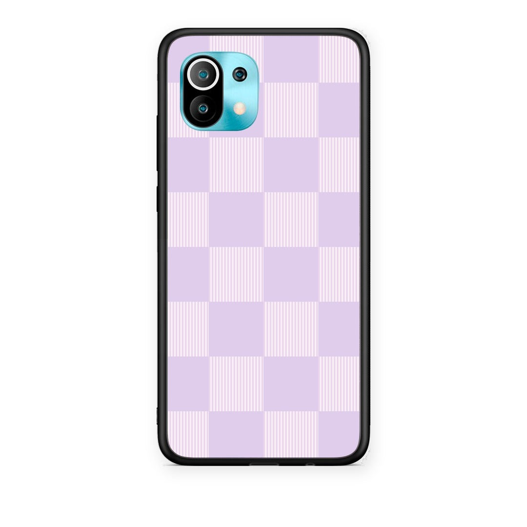 Θήκη Xiaomi Mi 11 / 11 Pro Lilac and Cream Striped Checks από τη Smartfits με σχέδιο στο πίσω μέρος και μαύρο περίβλημα | Xiaomi Mi 11 / 11 Pro Lilac and Cream Striped Checks case with colorful back and black bezels