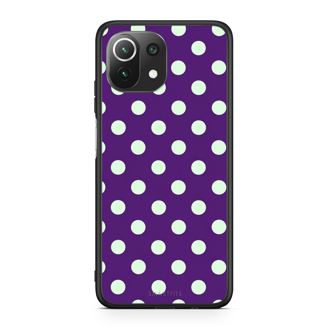 Θήκη Xiaomi 11 Lite 5G NE / Mi 11 Lite Mint Polka Dots on Purple από τη Smartfits με σχέδιο στο πίσω μέρος και μαύρο περίβλημα | Xiaomi 11 Lite 5G NE / Mi 11 Lite Mint Polka Dots on Purple case with colorful back and black bezels
