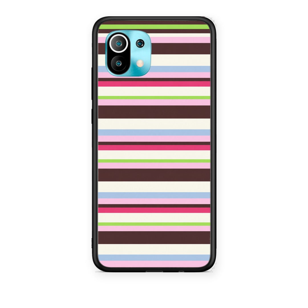 Θήκη Xiaomi Mi 11 / 11 Pro Multicolour Horizontal Stripes από τη Smartfits με σχέδιο στο πίσω μέρος και μαύρο περίβλημα | Xiaomi Mi 11 / 11 Pro Multicolour Horizontal Stripes case with colorful back and black bezels