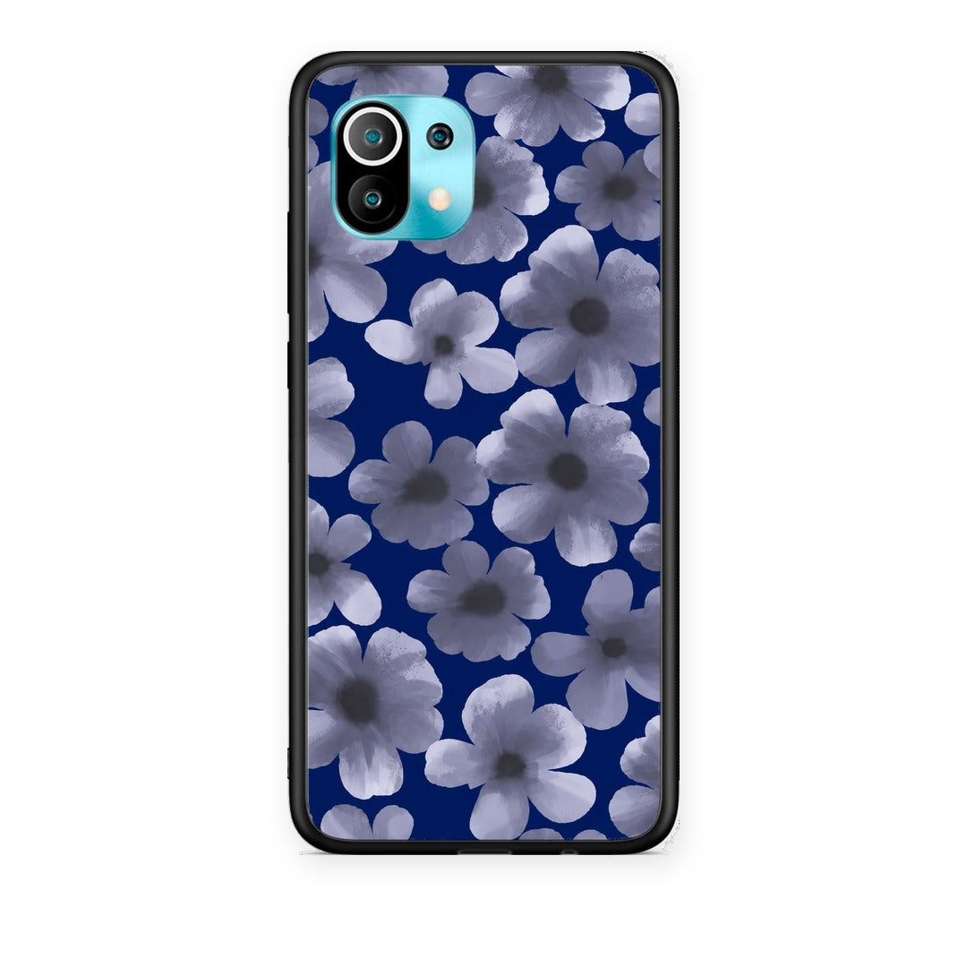 Θήκη Xiaomi Mi 11 / 11 Pro Pale Blue Flowers on Navy από τη Smartfits με σχέδιο στο πίσω μέρος και μαύρο περίβλημα | Xiaomi Mi 11 / 11 Pro Pale Blue Flowers on Navy case with colorful back and black bezels