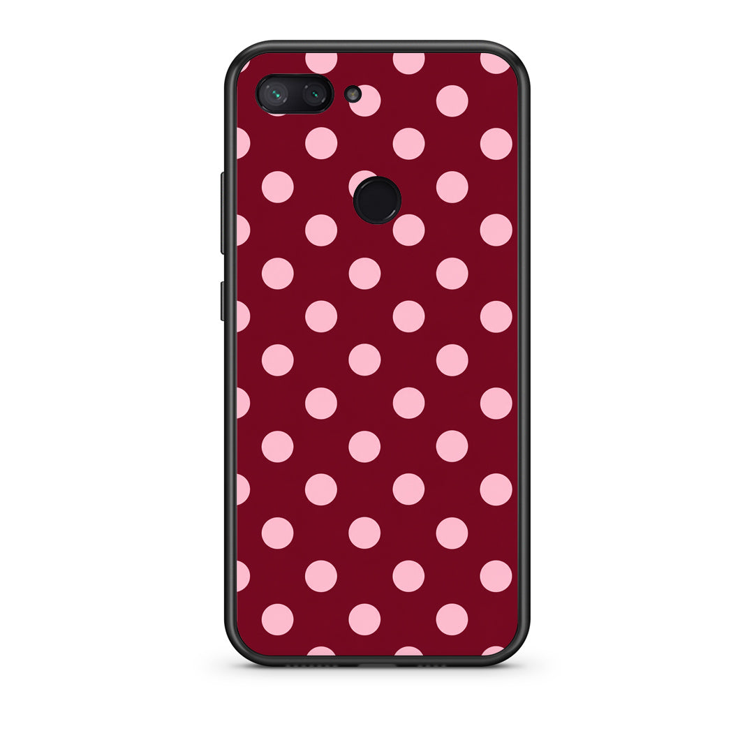 Θήκη Xiaomi Mi 8 Lite Pink Polka Dots on Burgundy από τη Smartfits με σχέδιο στο πίσω μέρος και μαύρο περίβλημα | Xiaomi Mi 8 Lite Pink Polka Dots on Burgundy case with colorful back and black bezels