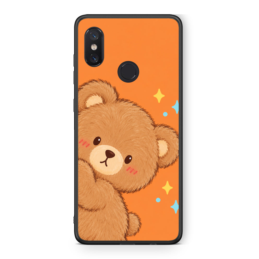Θήκη Xiaomi Mi 8 Peekaboo Teddy on Orange από τη Smartfits με σχέδιο στο πίσω μέρος και μαύρο περίβλημα | Xiaomi Mi 8 Peekaboo Teddy on Orange case with colorful back and black bezels