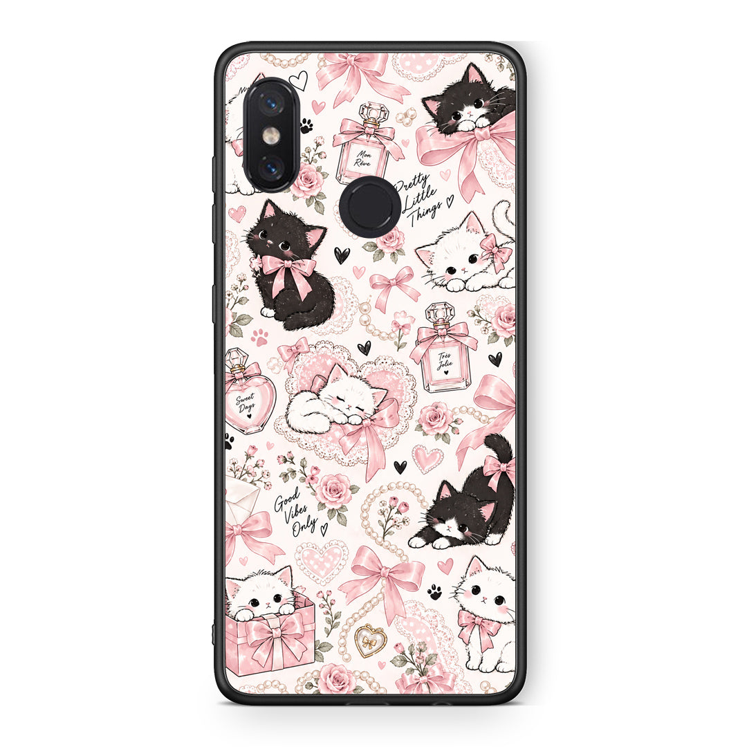 Θήκη Xiaomi Mi 8 Pink Bows and Kittens Collage από τη Smartfits με σχέδιο στο πίσω μέρος και μαύρο περίβλημα | Xiaomi Mi 8 Pink Bows and Kittens Collage case with colorful back and black bezels
