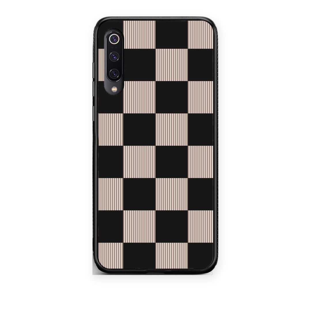Θήκη Xiaomi Mi 9 Black and Taupe Striped Checks από τη Smartfits με σχέδιο στο πίσω μέρος και μαύρο περίβλημα | Xiaomi Mi 9 Black and Taupe Striped Checks case with colorful back and black bezels