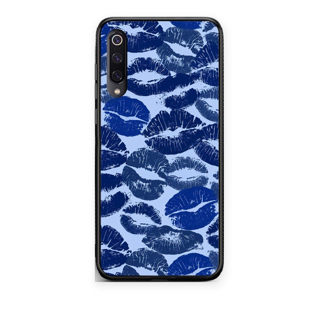 Θήκη Xiaomi Mi 9 Blue Lipstick Kisses από τη Smartfits με σχέδιο στο πίσω μέρος και μαύρο περίβλημα | Xiaomi Mi 9 Blue Lipstick Kisses case with colorful back and black bezels