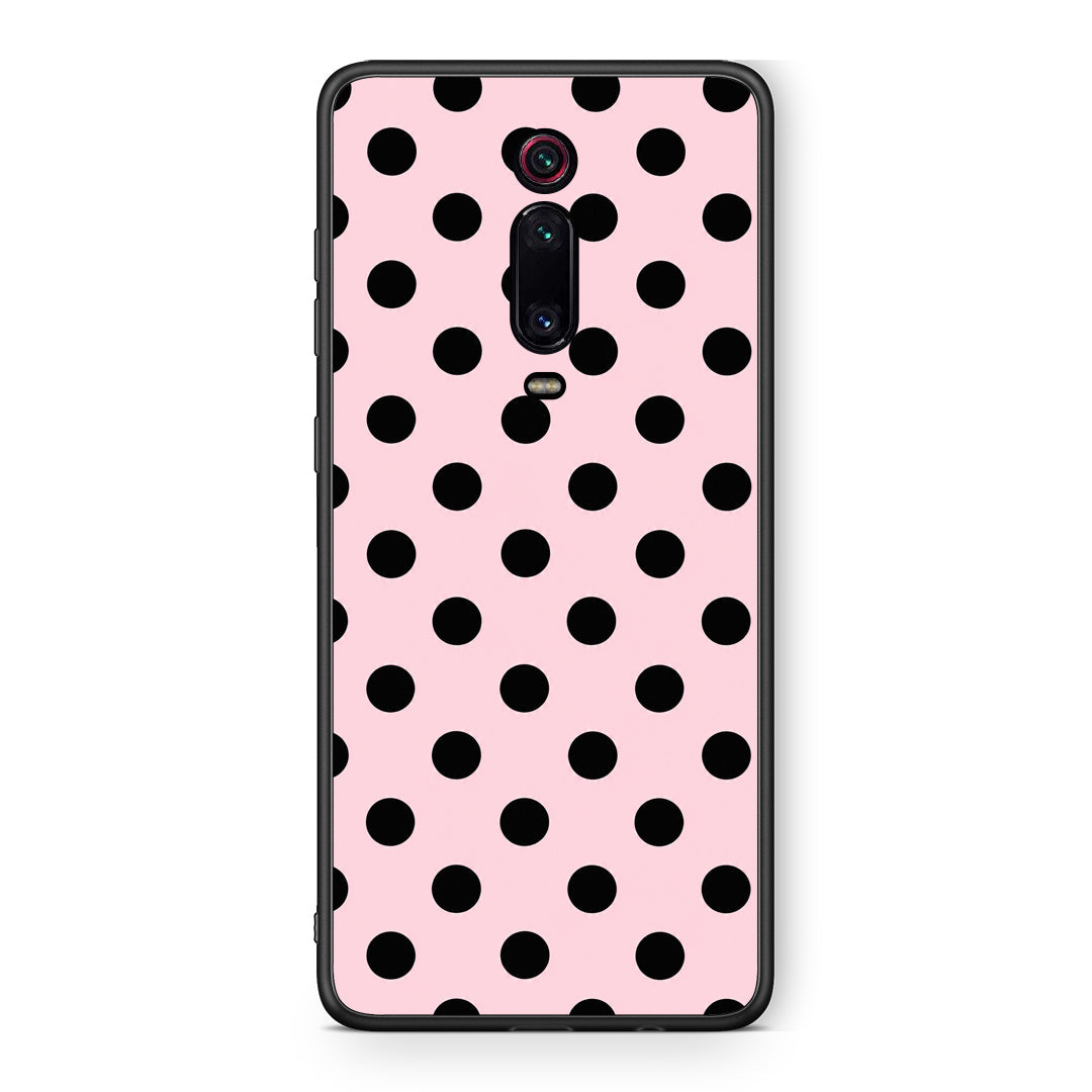 Θήκη Xiaomi Redmi K20 / K20 Pro Black Polka Dots on Pink από τη Smartfits με σχέδιο στο πίσω μέρος και μαύρο περίβλημα | Xiaomi Redmi K20 / K20 Pro Black Polka Dots on Pink case with colorful back and black bezels